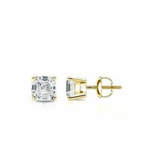 2.50Ct Asscher Cut Earrings Studs Real 14K Yellow Gold Brilliant Screw Back - £124.37 GBP