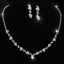 925 Silver Crystal Bridal Rinestone Necklace Earrings Wedding Party Jewelry Set - £14.22 GBP