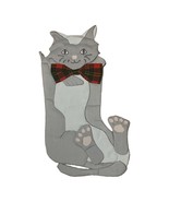Cat Christmas Stocking 19&quot; Quilted Gray Kitty Cat Plaid Bow - Kurt Adler - $241.95 MXN