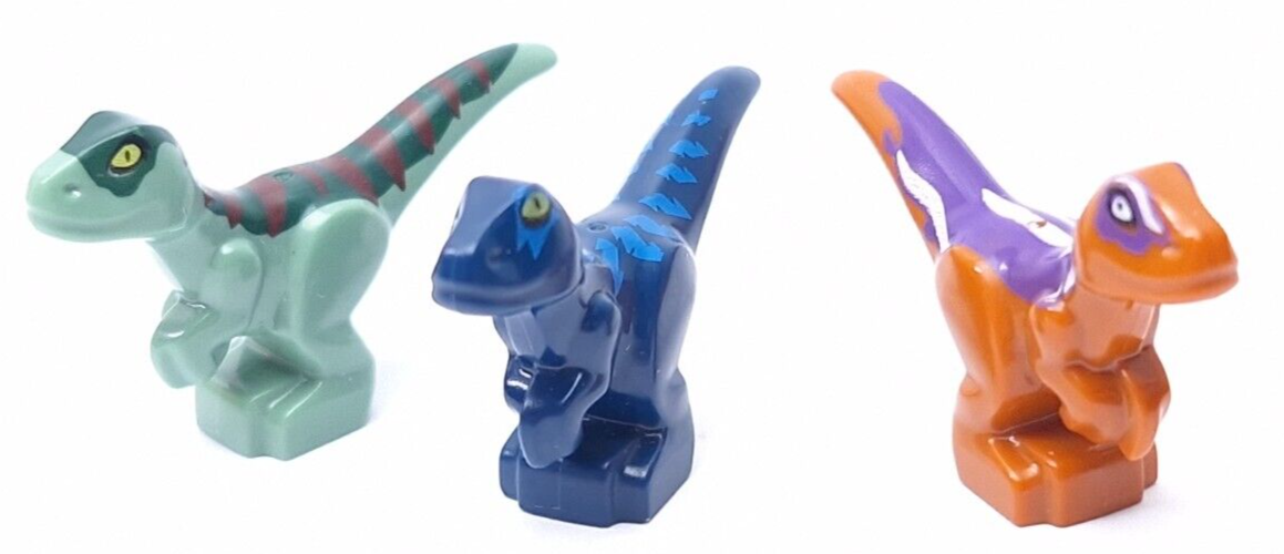 Lego Set of 3 Dinosaurs Purple back Blue Green - Baby Raptor T Rex Juras... - $12.97