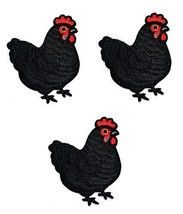 Farmyard Feathers: Trio of Black Chicken Iron-On Patches - Whimsical Hen, Rooste - $24.74