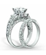 2CT Taglio Rotondo Moissanite Matrimonio Fidanzamento Ring Set Solido 14K Bianco - £91.65 GBP