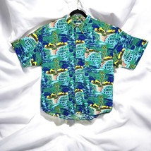 United Men&#39;s Hawaiian Camp Casual Button Up Shirt XL Blue Green Tropical... - $8.59