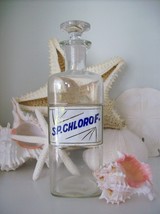 Glass Label Apothecary Bottle~LUG~SP. CHLOROF.~SPIRITS OF CHLOROFORM~8.2... - £105.93 GBP