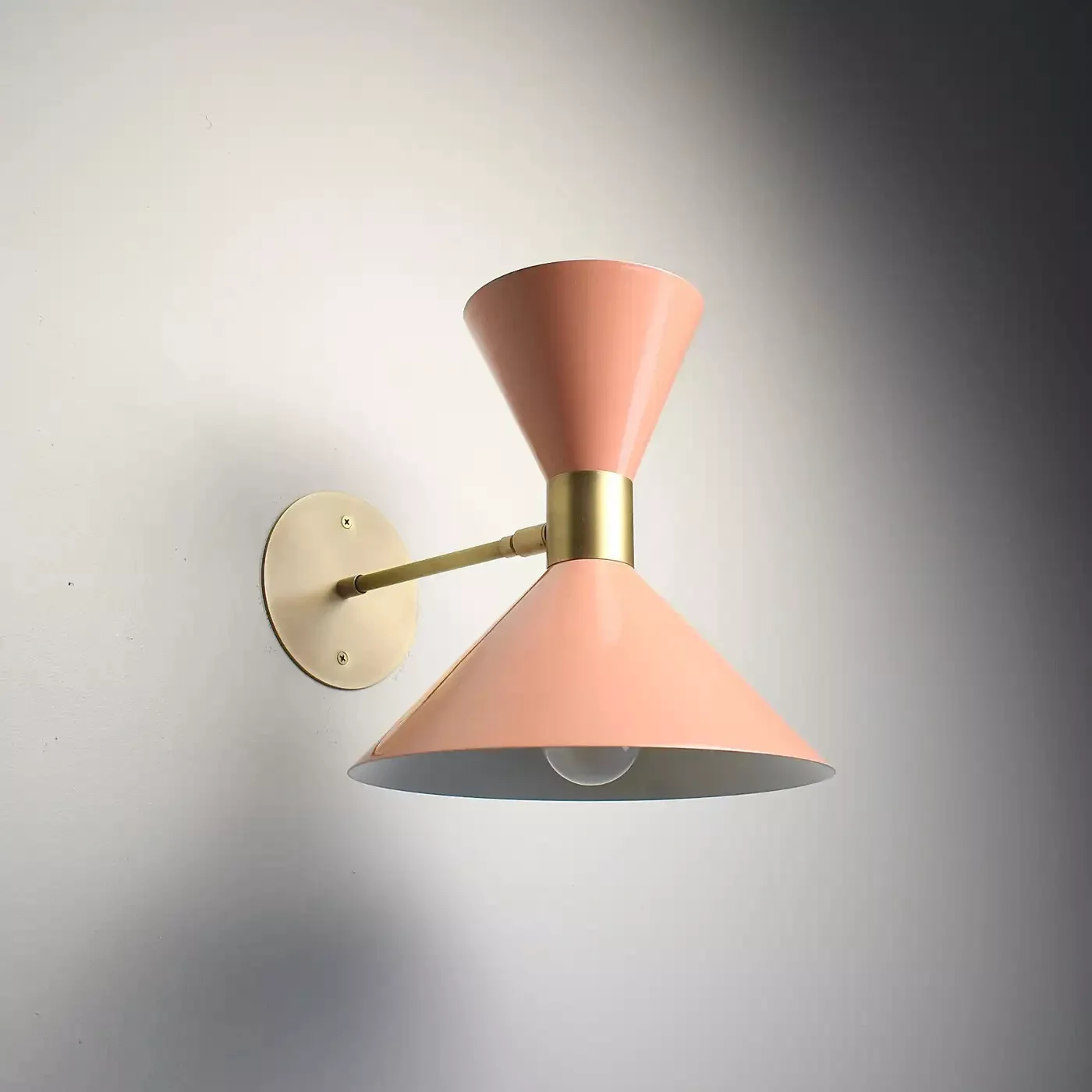 Large Scale Monarch Wall Sconce in Brass &amp; Blush Enamel Wall Light Dual ... - $143.45 CAD