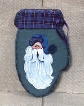 Christmas Mitten Shaped Stone Slate Art Whimsical Santa Claus Long Beard... - $13.86
