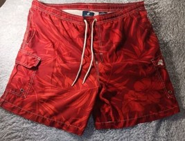 Caribbean Joe Tropical Floral Red Swim Trunks Lined Mens Size Medium 38x7 - $11.62