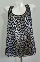 Trina Turk Tank Top Racer Back Scoop Neck Black Metallic Silver Lining USA Sz M - £30.06 GBP