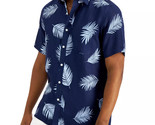 Club Room Luxury Men&#39;s Frond-Print Linen Shirt Navy Blue Combo-Small - $24.97