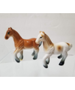 2 Horse Figurines Vintage Small 2&quot; Textured Glossy Porcelain Brown Horse - $14.00