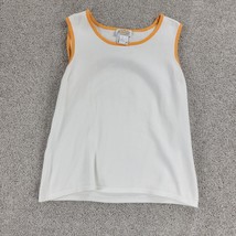 Talbots Womens Tank Top Large White Orange Trim Crew Neck Stretch Casual Comfort - £17.89 GBP