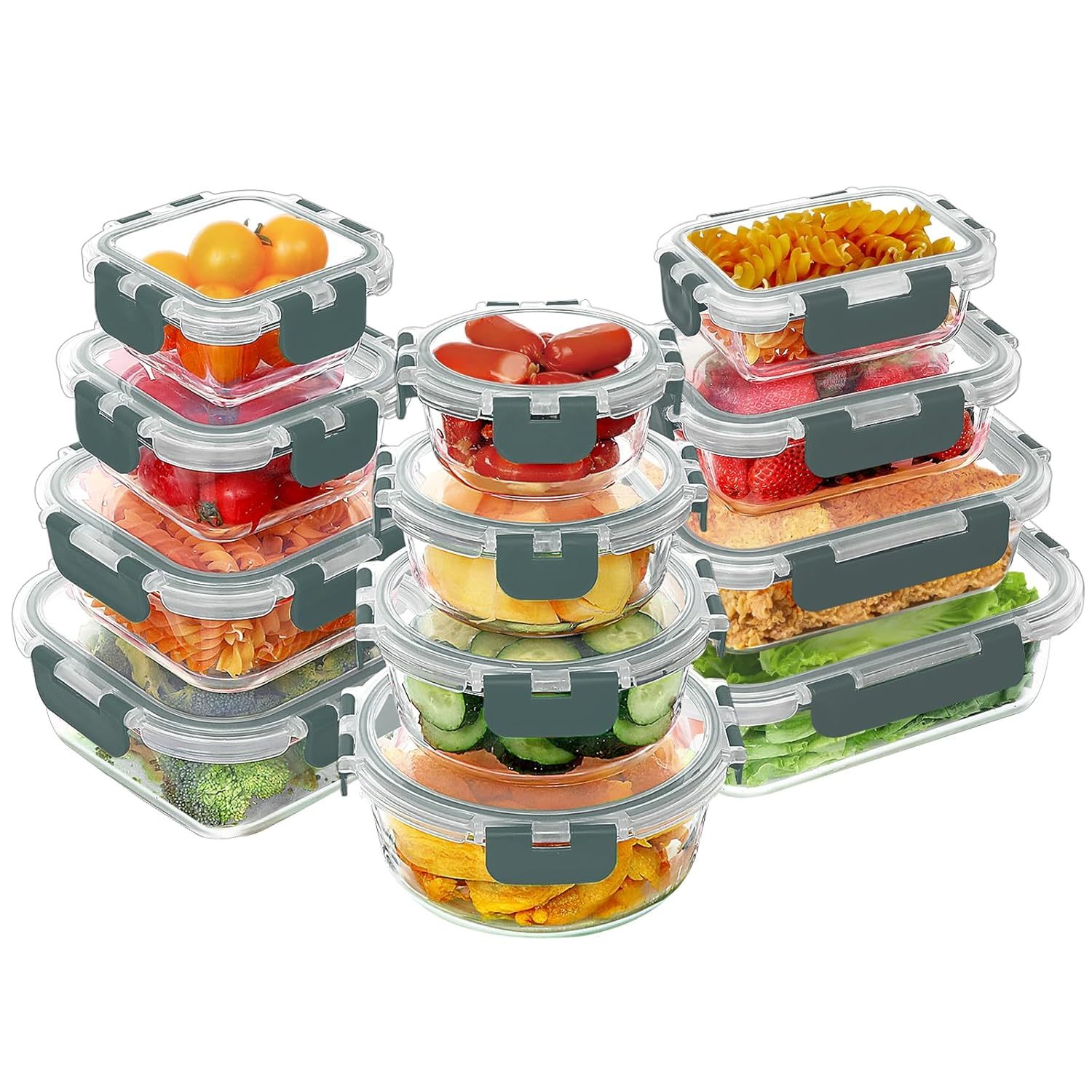 24 Pieces Glass Food Storage Containers Set, Airtight Glass Lunch Containers, Gl