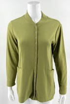 Soft Surroundings Cardigan Top XS Pea Green Snap Up Cotton Pockets - £23.36 GBP