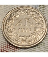 SWITZERLAND 1970 1/2 FRANC Small Coin - Beautiful UNCIRCULATED COIN - $6.17 CAD