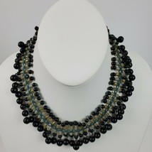 Vintage Handmade Shell Beaded Necklace Choker 14 Inch Beige Black - $10.92