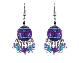 Tribal Pattern Round Shaped Ceramic Short Beaded Metal Dangle Earrings -... - £7.49 GBP+