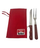 Vintage Marlboro Unlimited BBQ 2pc Utensil Set With Pouch Red Bag Wood H... - $27.44 CAD