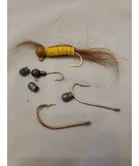 Vintage Yellow Fly &amp; Hooks For Flyfishing - £3.89 GBP