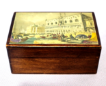 Vintage PARIS, FRANCE Scene Solid Wood Small Trinket Box With Brass Hing... - £11.10 GBP