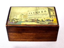 Vintage PARIS, FRANCE Scene Solid Wood Small Trinket Box With Brass Hinged Lid - £11.13 GBP