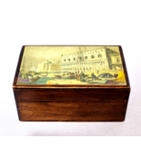 Vintage PARIS, FRANCE Scene Solid Wood Small Trinket Box With Brass Hing... - £11.18 GBP