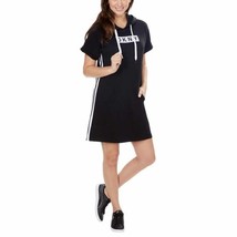 DKNY Sport Dress Womens Small Black Logo Hoodie Knit Short Sleeves Strip... - $20.28