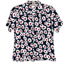 DonnKenny Womens Blouse Size Small Button Front Short Sleeve Blue Floral V-Neck - £9.74 GBP