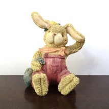 Resin Bunny Rabbit Figurine in Denim Overalls, K&#39;s Collection - $15.84