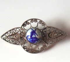 Vintage 835 Silver Filigree BROOCH 1.5/8&quot; x 7/8&quot; - £17.52 GBP