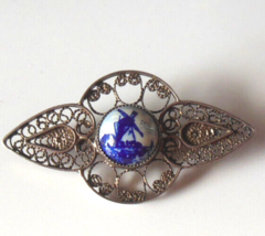 Vintage 835 Silver Filigree BROOCH 1.5/8&quot; x 7/8&quot; - £16.74 GBP