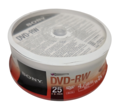 25 pk SONY Blank DVD-RW Logo Branded 4.7GB Rewritable DVD Disc 25DMW47SP - $16.83