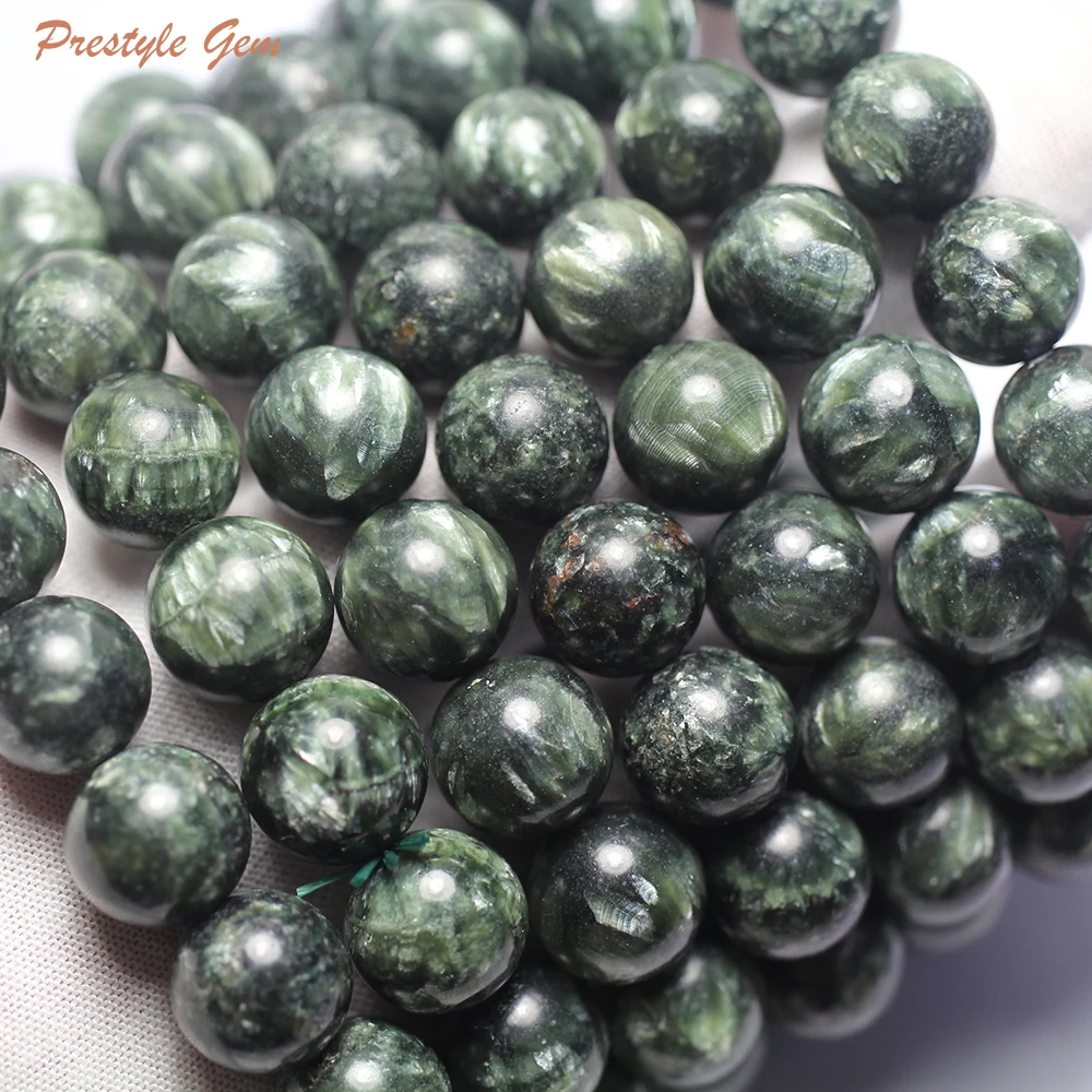  (1 bracelet/set)  natural 11.5-12.5mm Russian seraphinite smooth round stone wh - £45.89 GBP