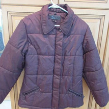 Guess Juniors Women Maroon Puff Jacket Zippered Pockets Polyester Sz M - £15.79 GBP