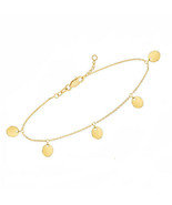 14K Solid Gold 5PC Dangle Mini Disk/ Disc Anklet - Yellow - 9&quot;-10&quot; adjus... - £234.18 GBP