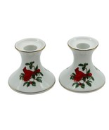 Lefton Cardinal Holly Leaves Ceramic Candle Holder Taper Lot of 2 Christmas - $23.36