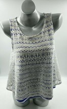 Postmark Anthropologie Tank Top Size Small Lace White Blue Striped Swing A Line - £19.75 GBP
