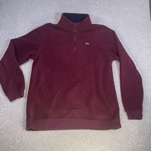 Tommy Jeans Hilfiger Fleece Mens Large Maroon Red 1/4 Quarter Zip Pullover - $29.99