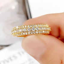 2.50Ct Natural Moissanite Cluster Wedding Band Ring 14K Yellow Gold Plated - £147.09 GBP