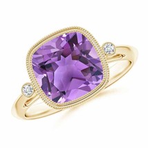 ANGARA Bezel Set Cushion Amethyst Ring with Milgrain Detailing - £600.85 GBP