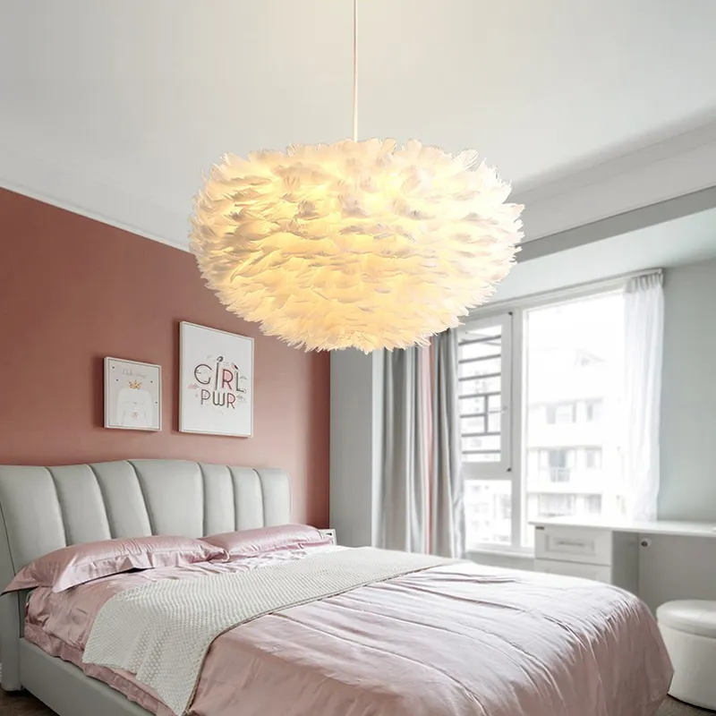 Feather Chandelier Nordic Modern Living Room Bedroom Feather Lamp Warm D... - $49.10+