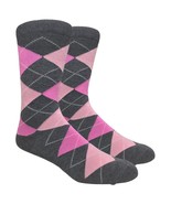 FINE FIT BLACK - CHARCOAL GREY PINK ARGYLE MENS DIAMOND PRINT DRESS CREW... - $139.55 MXN
