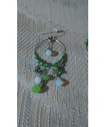 Green Blue Beaded Hoop Earrings Home Made Hand Crafted - £8.53 GBP