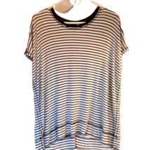Time And Tru Womens Tunic Top White Striped Short Sleeve High Low Stretch Knit M - £8.60 GBP