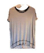 Time And Tru Womens Tunic Top White Striped Short Sleeve High Low Stretc... - $10.88