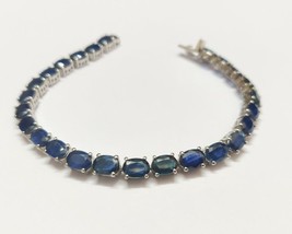 Silver Blue Sapphire Bracelet 26 Ct Natural Silver Bracelet Men - $404.05