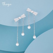 Thaya Original Design Bowknot Tassels Earring Stud White Crystal  Silver... - £20.27 GBP