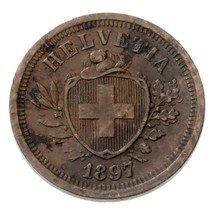 1897 Switzerland Rappen Coin in Very Fine Condition, KM# 3.1 - $88.25 CAD