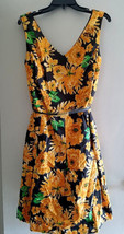 Jones New York Yellow Sunflower Floral Fit &amp; Flare Dress Belt Plus Size 16 Nwt - £39.69 GBP