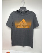 Adidas Climate Child Size Large 14/16 Gray/ Orange Logo Short Sleeve T-Shirt - $12.82