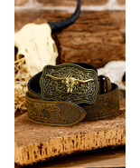 Chestnut Retro Embossed Faux Leather Buckle Belt - $253.16 MXN